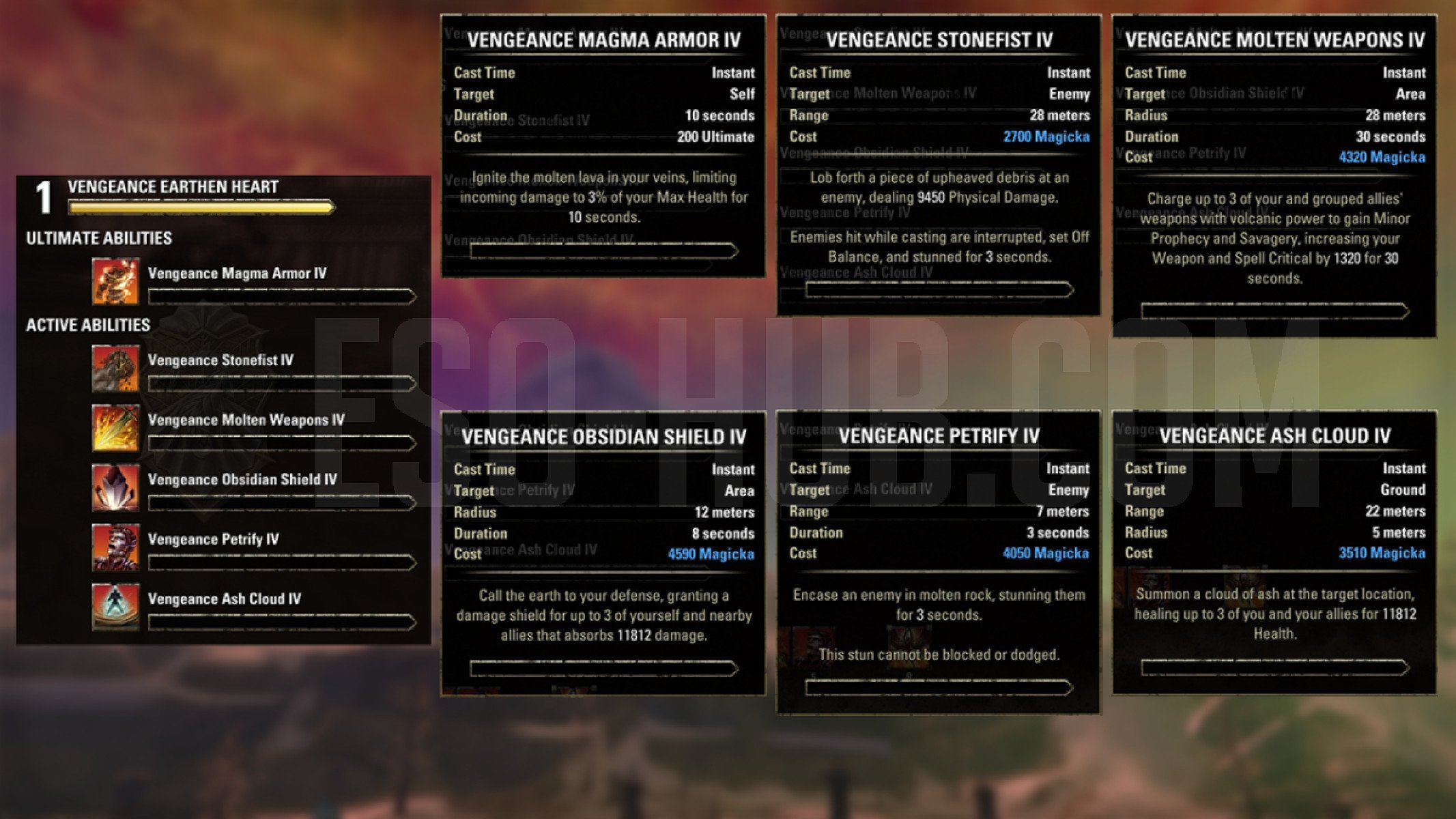 Dragonknight Vengeance Earthen Heart skills that are available only inside the ESO Vengeance Campaign Test