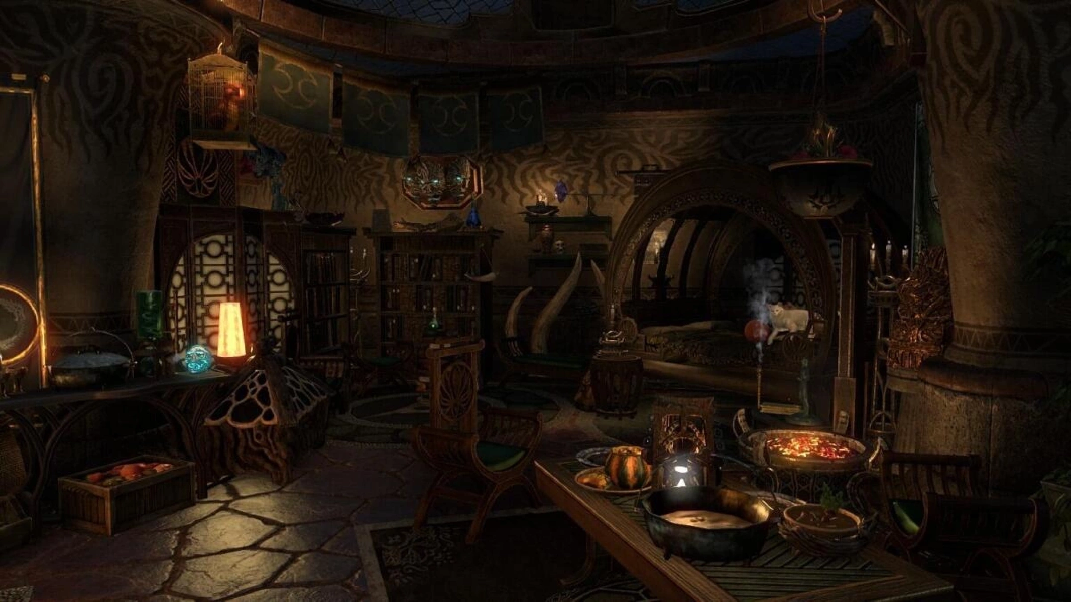 A small yet comfortable apartment in the heart of Vivec City. Eat, read, sleep and spend quality time with friends.