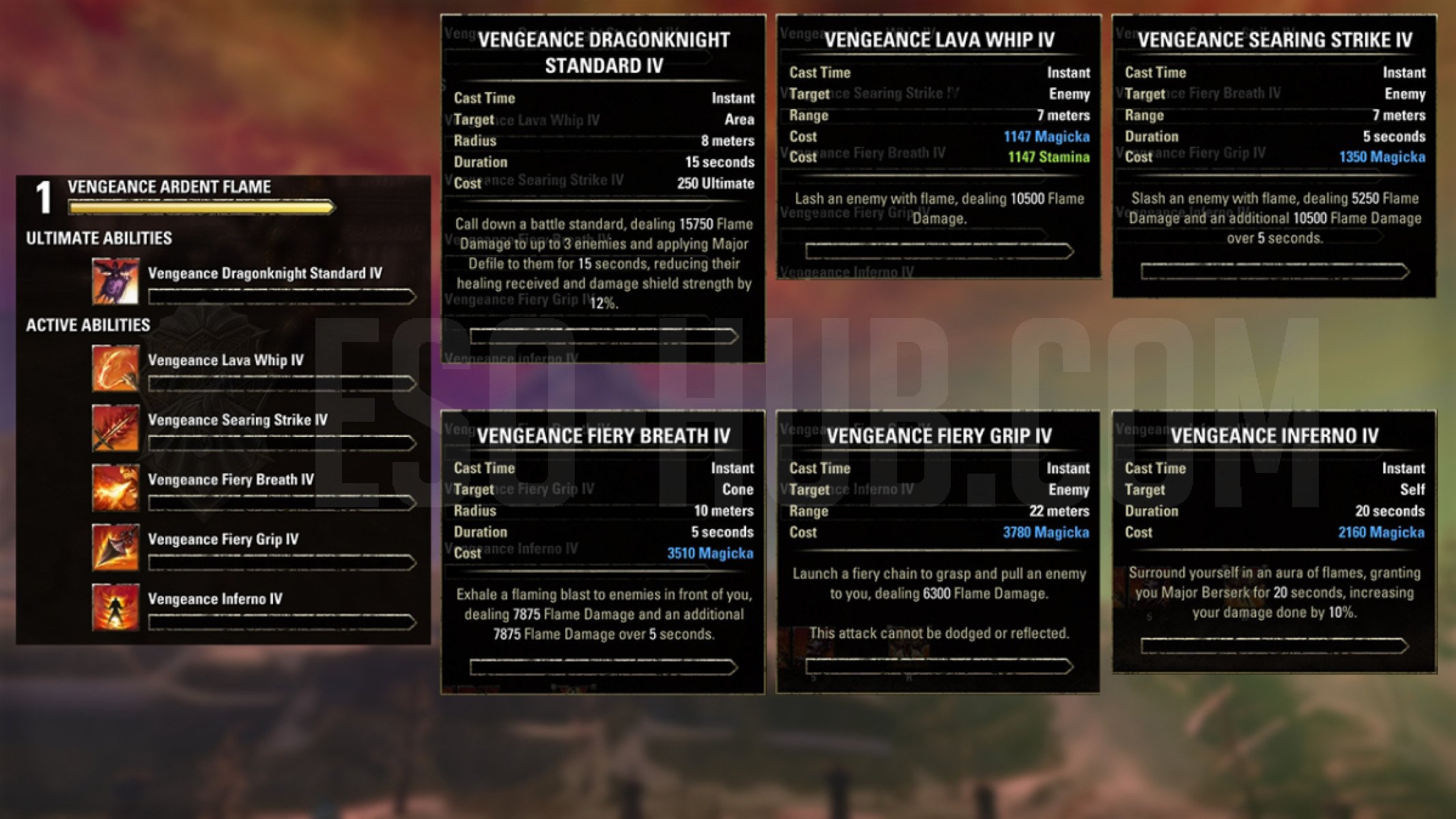 Dragonknight Vengeance Ardent Flame skills that are available only inside the ESO Vengeance Campaign Test