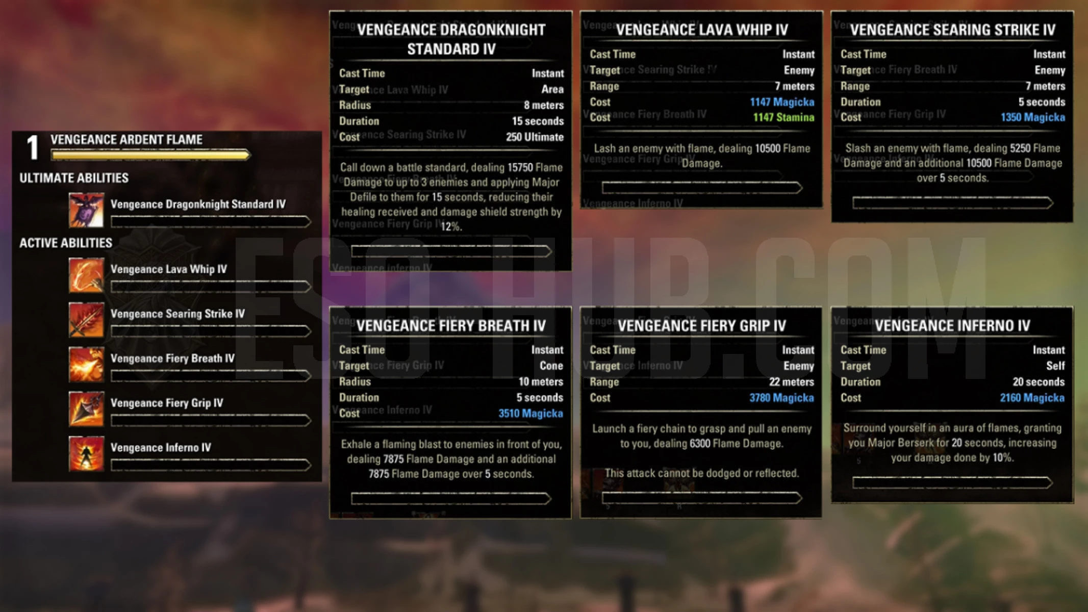 Dragonknight Vengeance Ardent Flame skills that are available only inside the ESO Vengeance Campaign Test