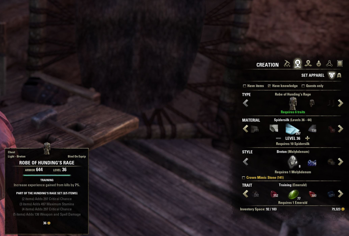 Training gear helps you to level up considerably faster in ESO