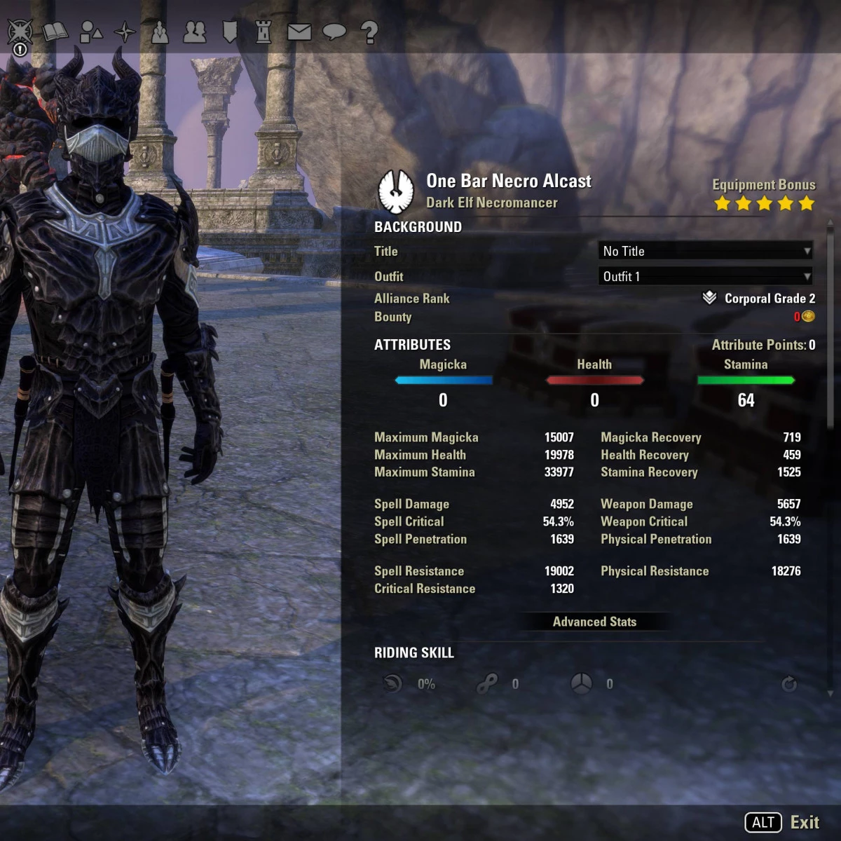 One Bar Stamina Necromancer unbuffed stats ESO