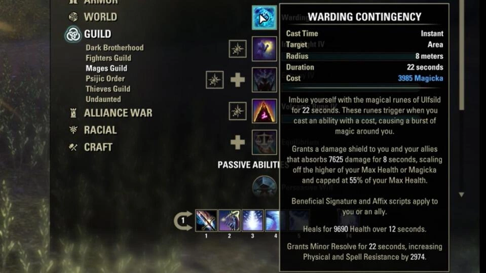 Warding Contingency Buffed by Shroud on front bar.