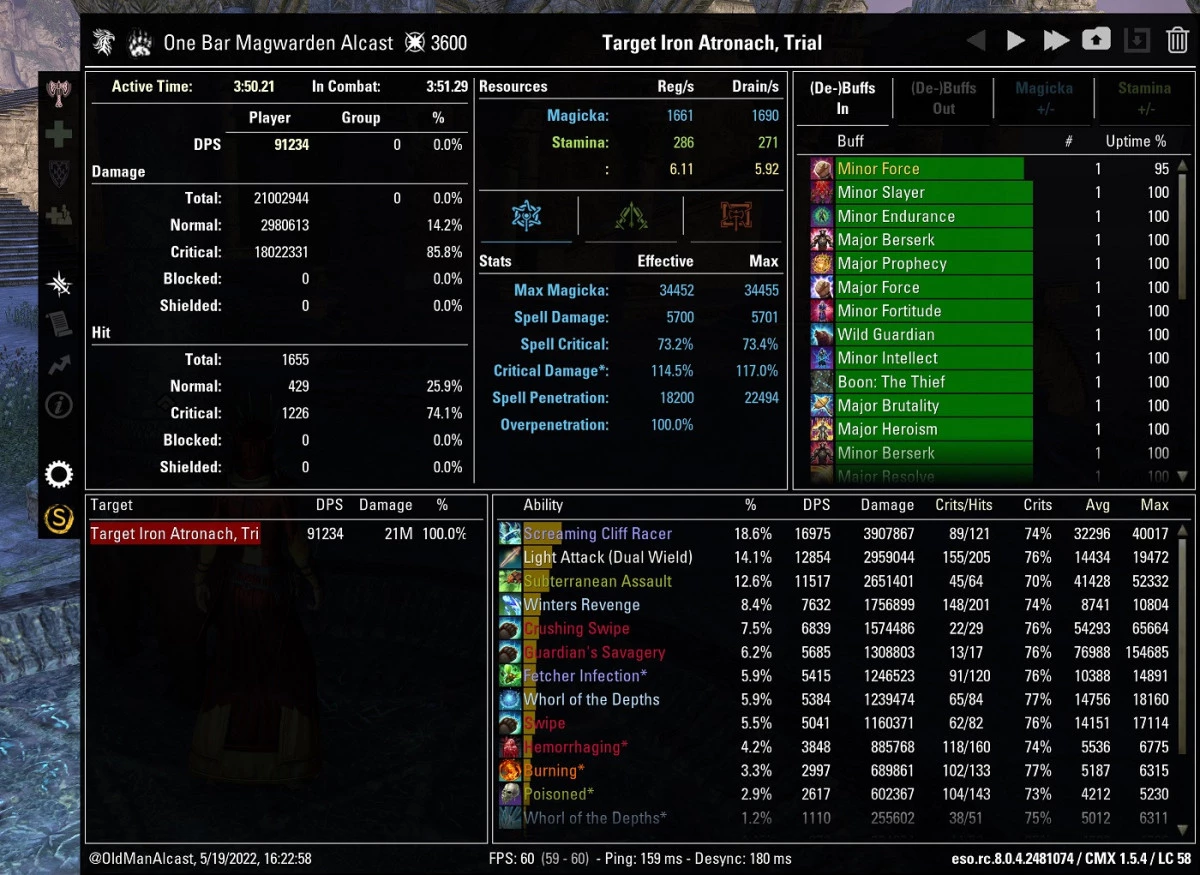One Bar Magicka Warden 91k DPS CMX