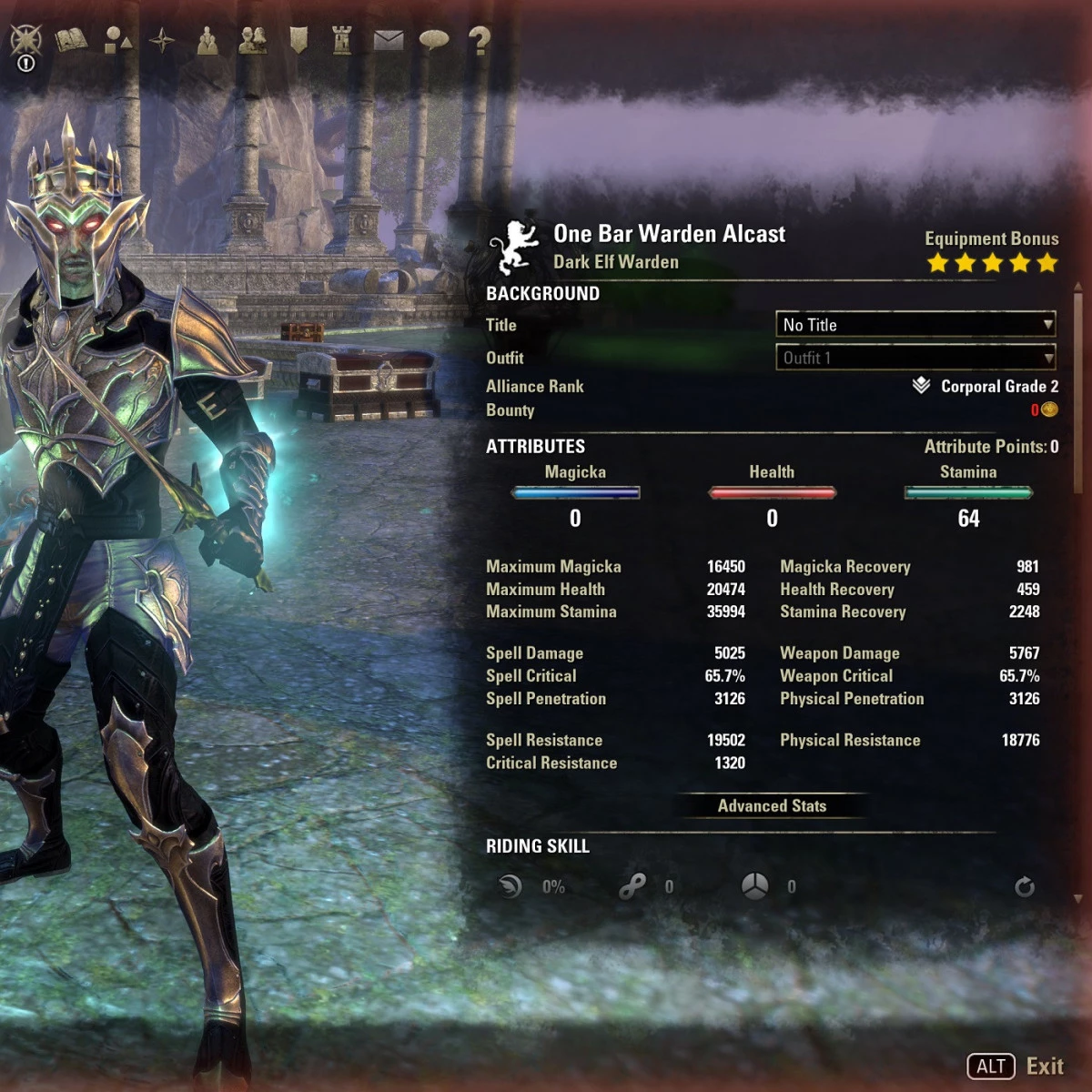 One Bar Stamina Warden buffed stats ESO