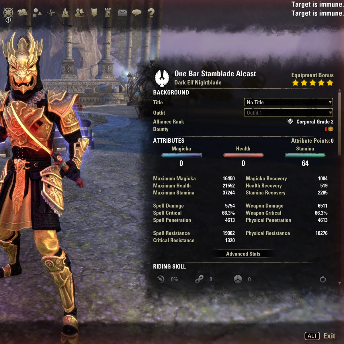 One Bar Stamina Nightblade DW buffed stats