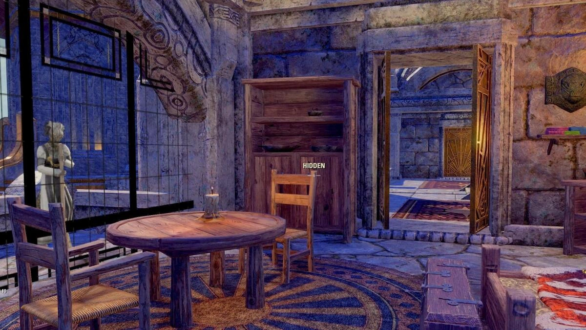Servants quarters featuring the Reach wood furniture style but with Argonian knick knacks for the servant living there
