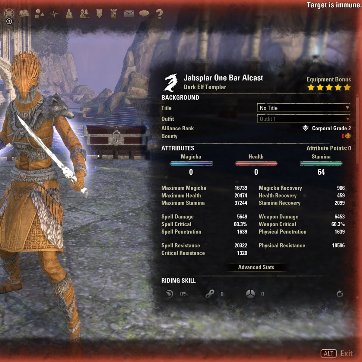 One Bar Stamina Templar Build for ESO buffed stats