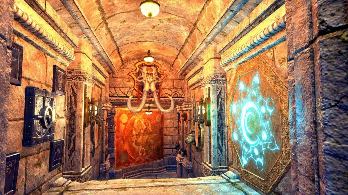 Hall leading out of main trophy room into dining room.